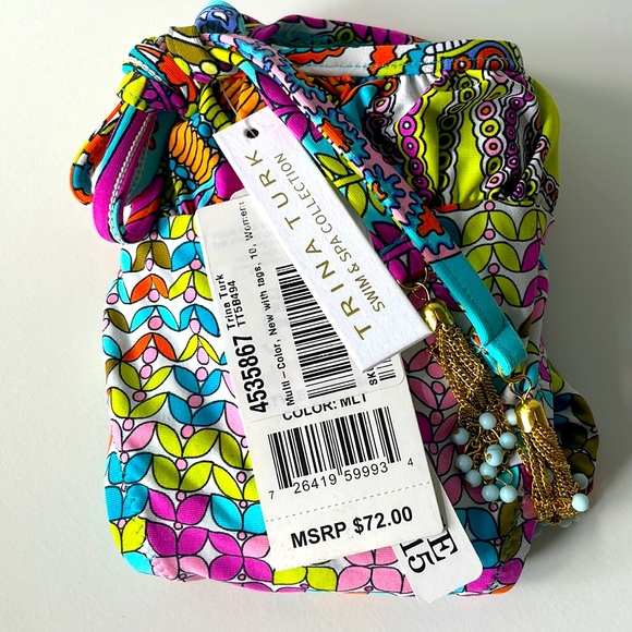 Trina Turk turquoise reef gold string bikini bottom multicolor blue bead NWT 10 - Picture 13 of 13
